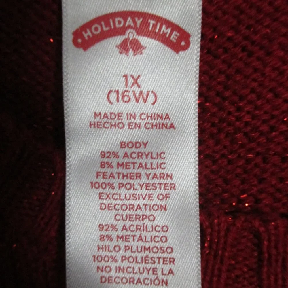 Holiday Time Christmas sweater red sparkle & green tree to decorate size 1x - Picture 3 of 9
